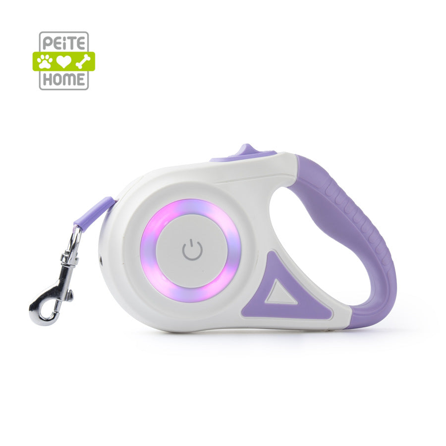 Automatic retractable dog leash with LED lights