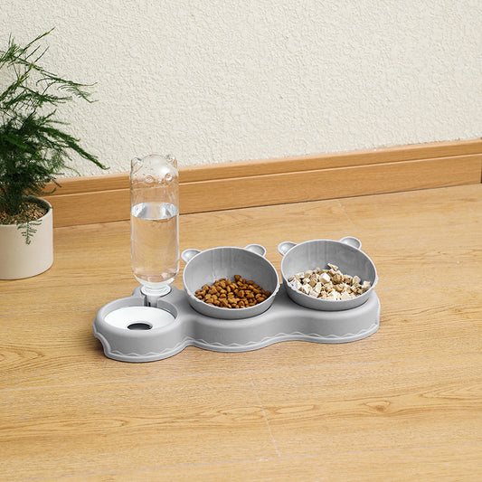 Pet Double Bowl with attached waterbowl
